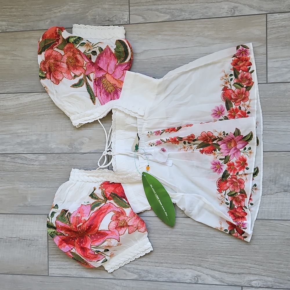 FARM Rio White Peasant Blouse with Pink & Red Floral Embroidery - Picture 6 of 10